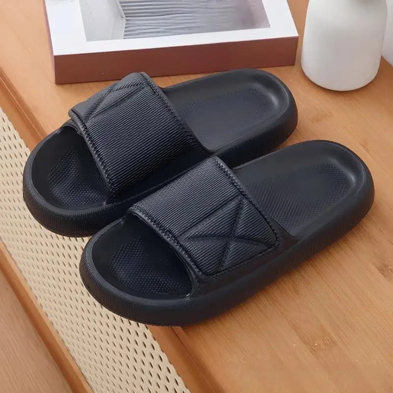 Men's Thick-Soled Slip-On Slippers, Women's Summer Outer Wear Slippers, Home Soft-Soled Couples' Coconut Casual Velcro Wide-Foot Beach Bread Slippers