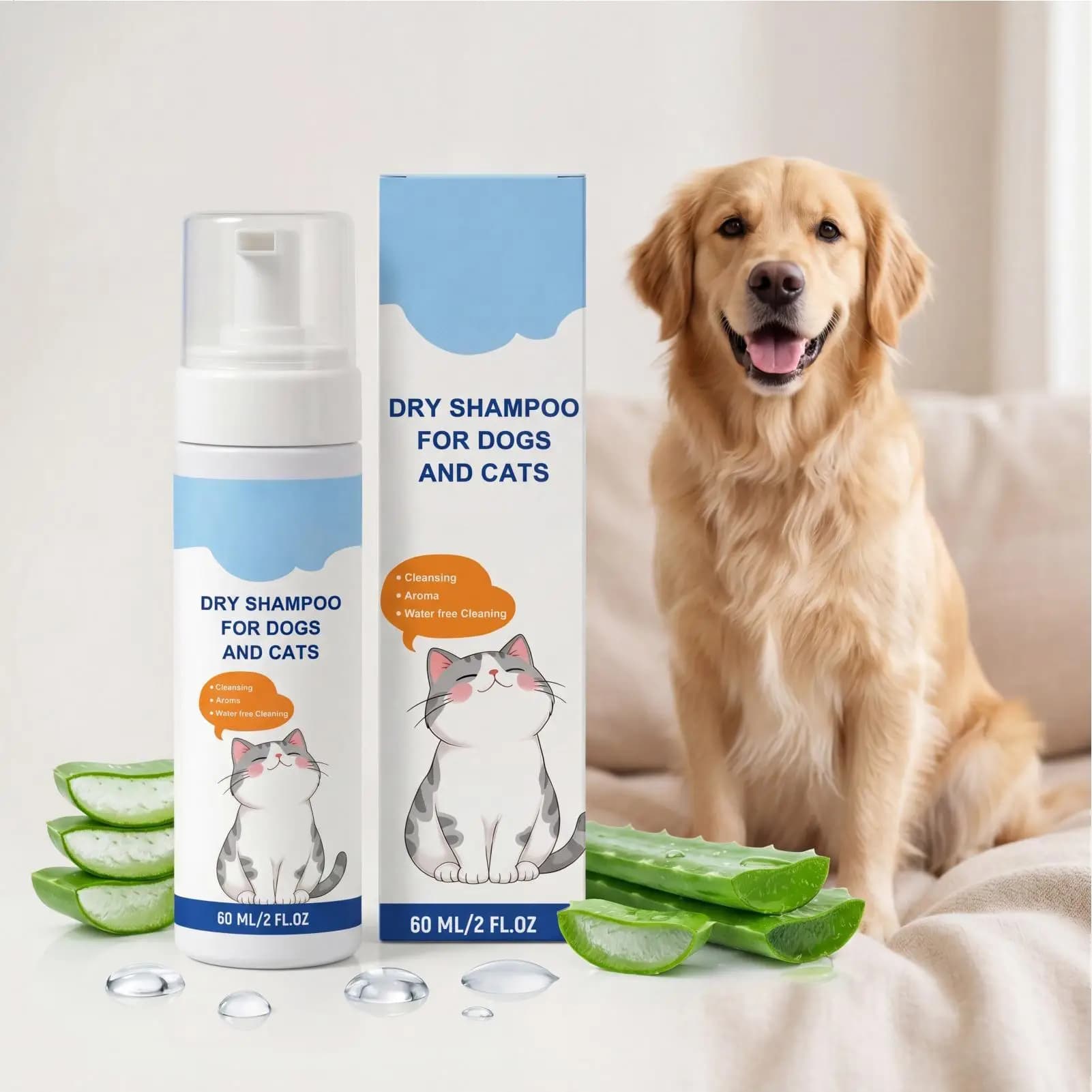 Waterless Dog Shampoo 60ml Portable Compact Design Refreshing Without Rinsing For Household Daily Care Outdoor Activities