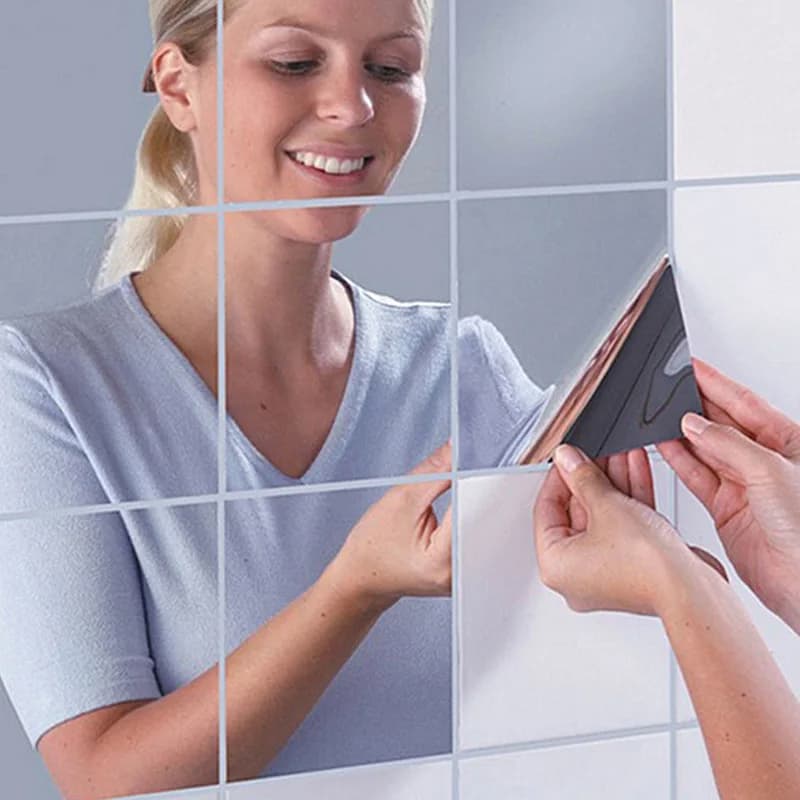 Adesivi Murali a Specchio Riflettenti Autoadesivi Fai-da-Te in PET, Decorazioni Murali a Specchio in Cristallo Impermeabili per Casa e Bagno