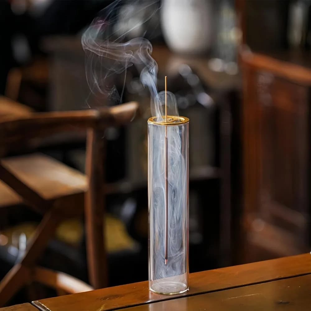 porta incenso in vetro, bruciatore di incenso per bastoncini con raccoglitore di cenere, bruciatore di incenso per meditazione e sala yoga (foglia d'oro)