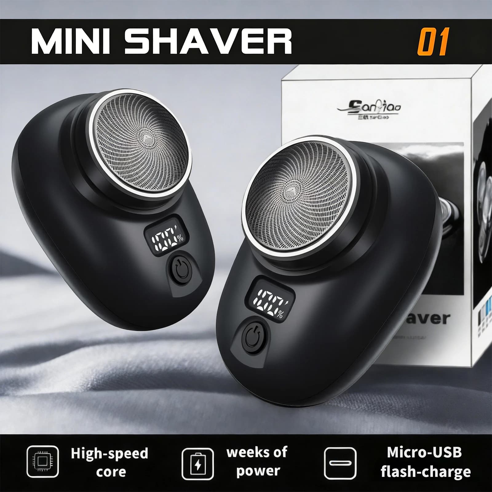 Mini Rasoio Elettrico per Uomo, Rasoio da Viaggio Portatile con Display Digitale, Trimmer per Barba e Viso Senza Fili