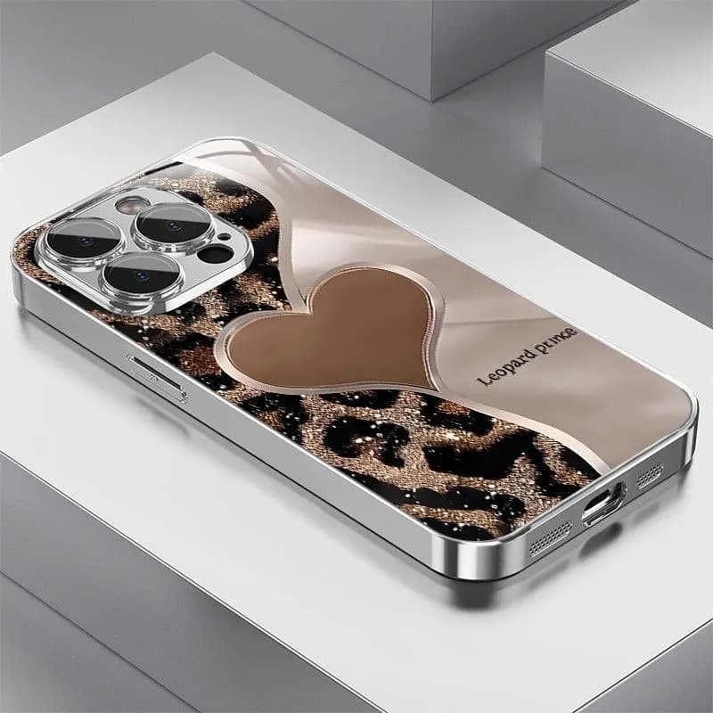 Custodia per telefono con stampa leopardo cuore creativo per Samsung Galaxy S25 S24 S23 S22 S21 S20 S10 S9 FE Plus Ultra 4G 5G Cover in vetro di lusso