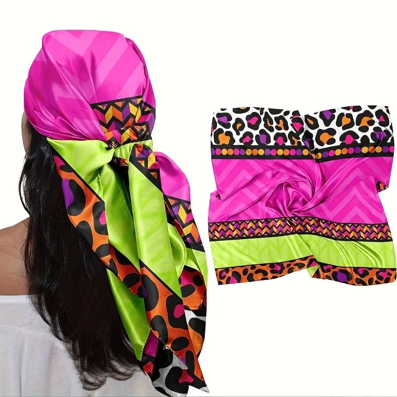 Extra Large 35-Inch Square Scarf - Neon Leopard Print Suitable for Parties, Travel, Daily Wear - Unisex Hair Shawl & Neck Scarf for Men & Women - Bold Pattern Gift for Autumn/Spring/Summer - Durable All-Season Fashion Accessory