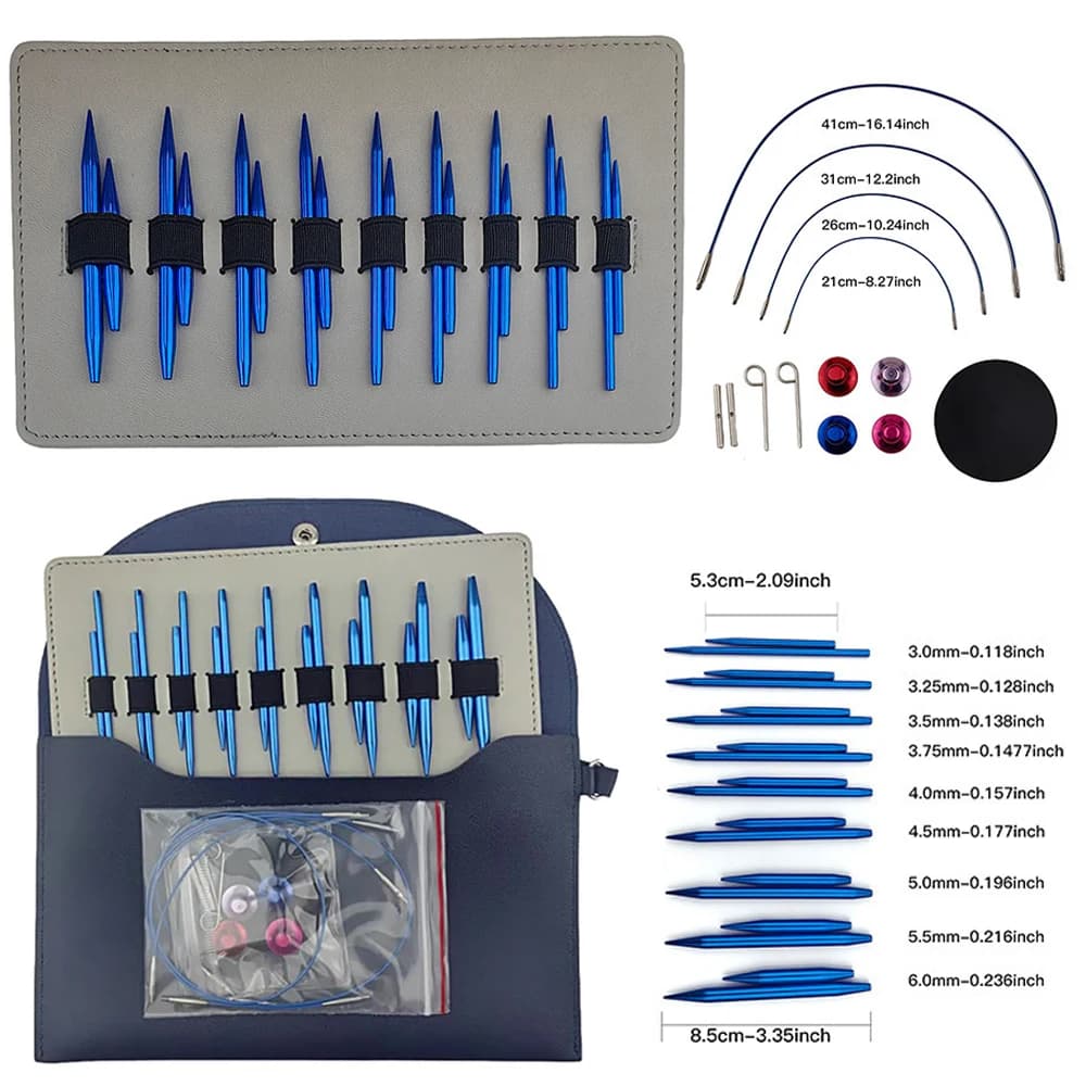 9Pairs Interchangeable Circular Knitting Needle Set Aluminum Round Knitting Needle 3.0mm-6.0mm for Weaving Sweater Sock Scarf