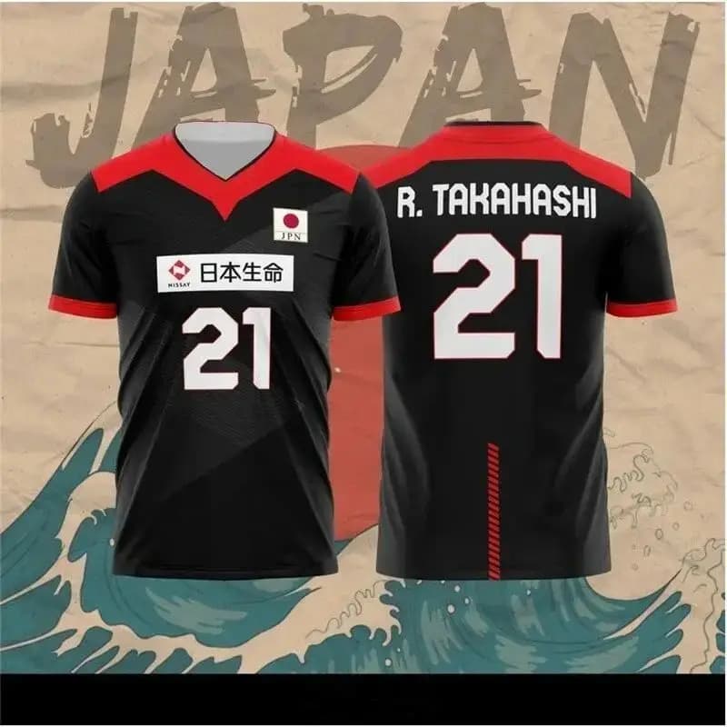 Japan Volleyball Shirt Women's Clothing R.Takahashi No.21 Ishikawa No.14 Sport Casual Breathable T-shirt loose fast drying