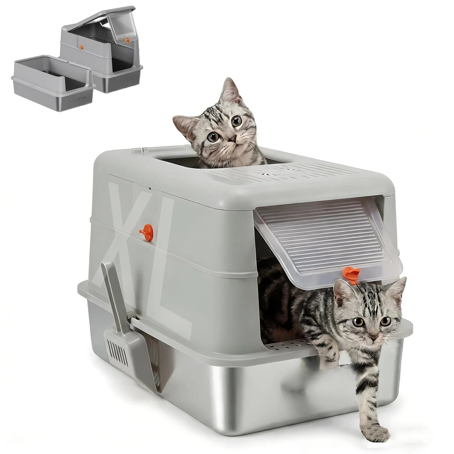 Lettiera per Gatti in Acciaio Inossidabile, Contenitore Chiuso Extra Large con Coperchio per il Controllo degli Odori, 135 ° Coperchio a Ribalta, Personalizzato