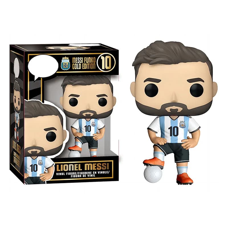 Nuova statuetta Funko POP Messi Edizione Oro Nero, statuetta da collezione modello maglia della squadra Argentina Edizione Trofeo Coppa del Mondo di Messi