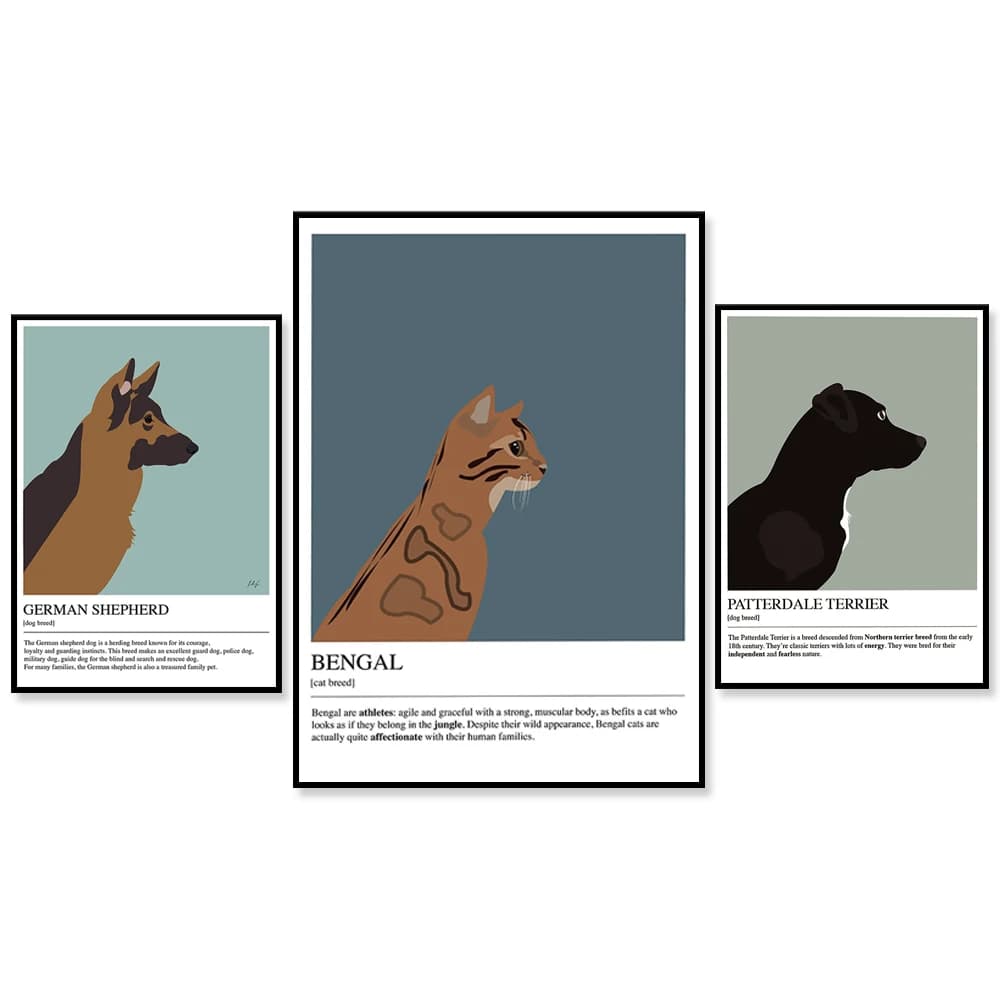 German Shepherd Poster,Bengal poster,Patterdale Terrier Poster, Home decor, dog breed, modern wall art, minimalist gifts