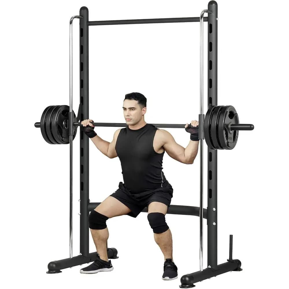 Rack per Allenamento di Forza Multifunzione Regolabile Nero con Barra per Trazioni per Palestra Domestica
