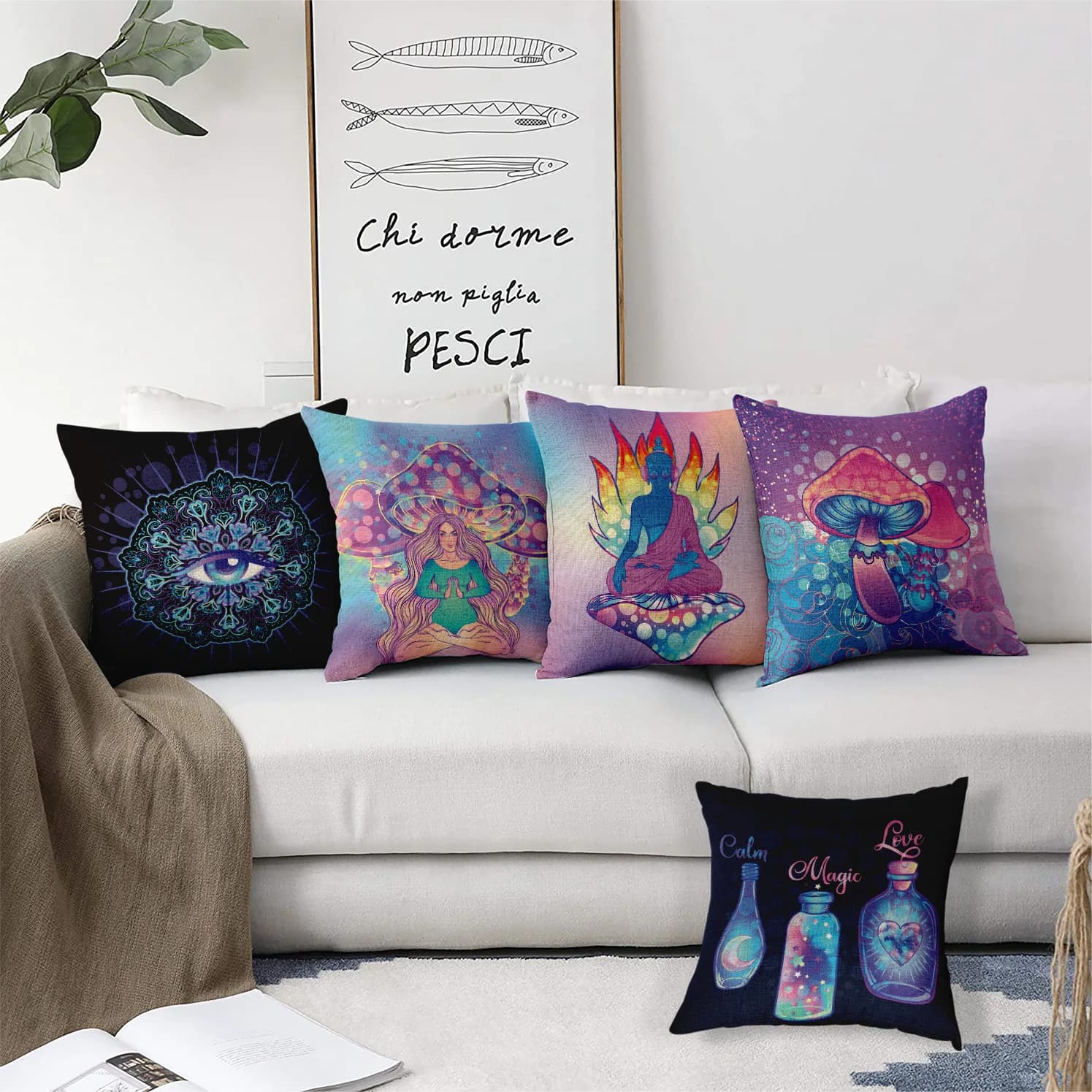 Meditation series patterns throw pillow cover with short plush print for living room sofa decoration cushion cover pillow covers