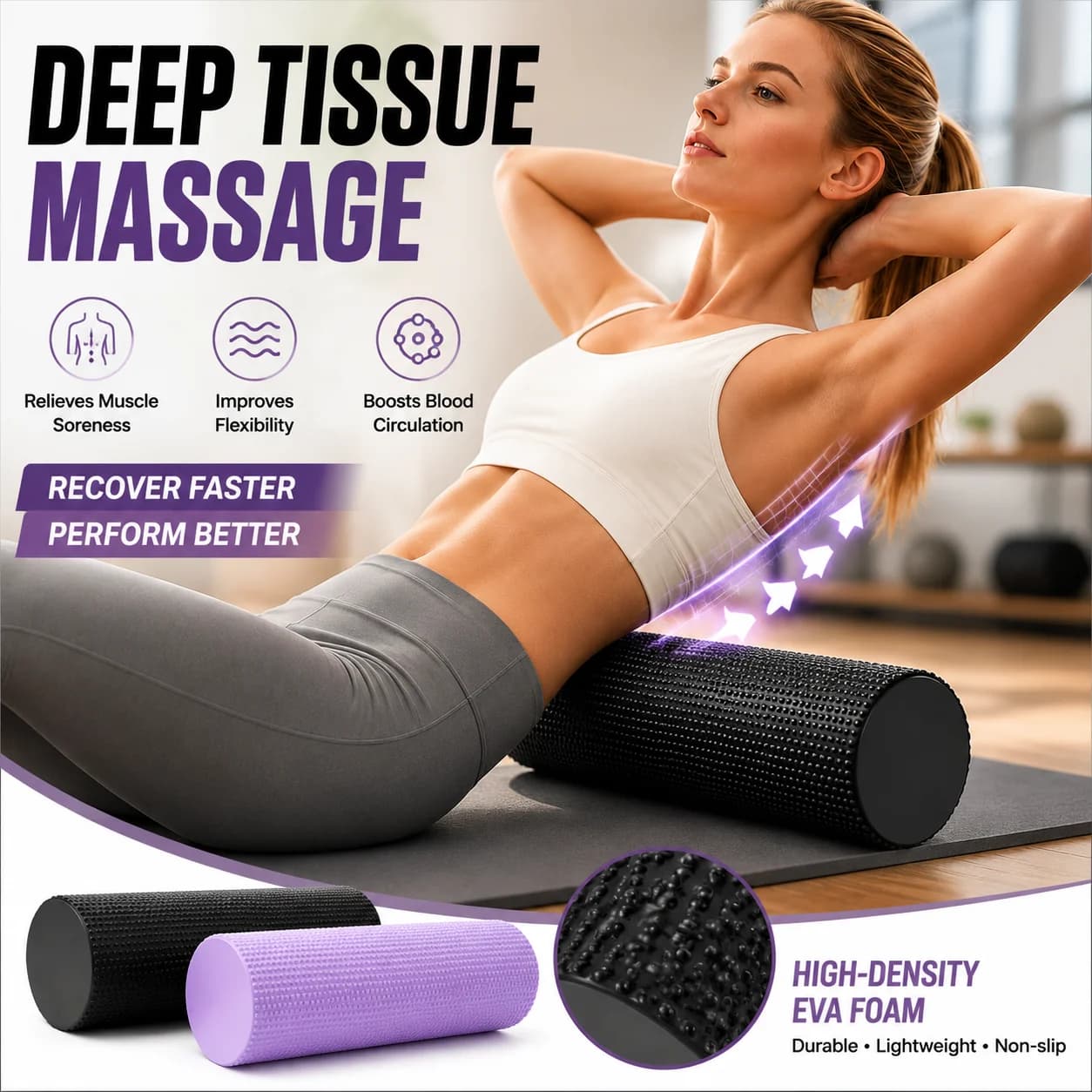 Solid Foam Roller High Density Yoga Column Muscle Massager Back Roller Pilates Fitness Gym Exercise Equipment