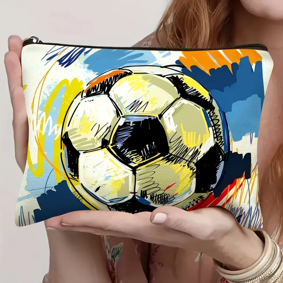 Football Themed Zippered Cosmetic Bag Suitable for Portable Storage Travel Sports Designed Specifically for Football Enthusiasts