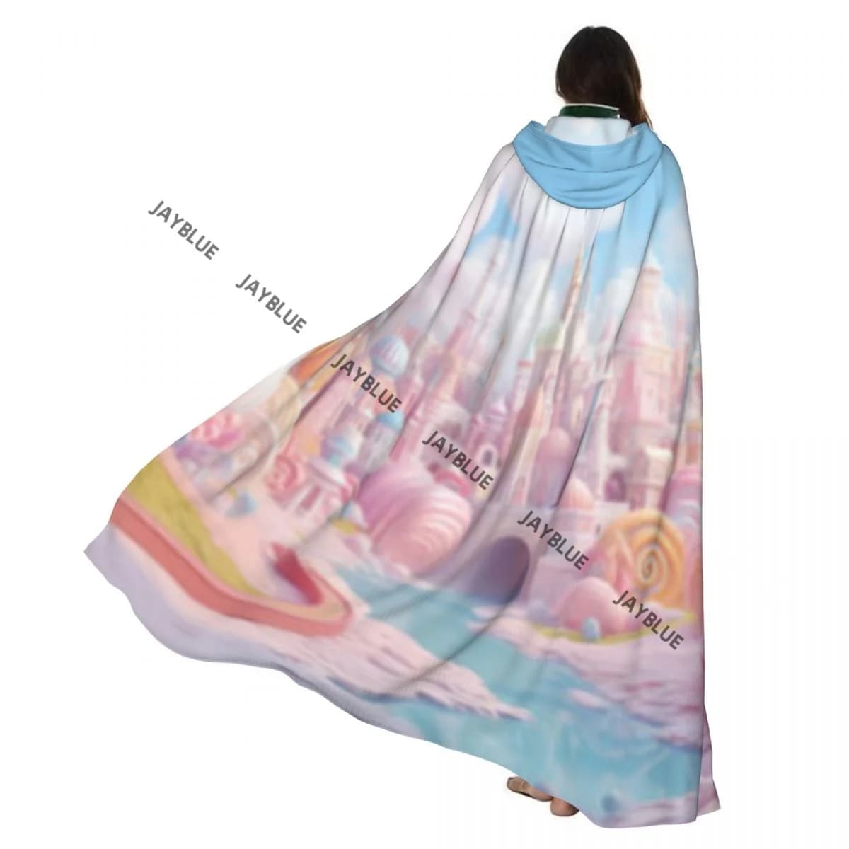 Unisex Adult Fantasy City In The Sky Illustration Cloak with Hood Long Witch Costume Cosplay
