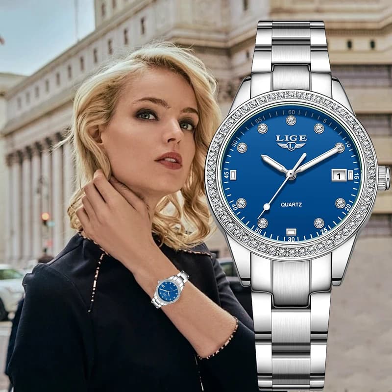 LIGE Orologio da donna elegante al quarzo, casual, di lusso, alla moda, dal design semplice, con data automatica, impermeabile, in acciaio inossidabile, per donna, regalo per signora