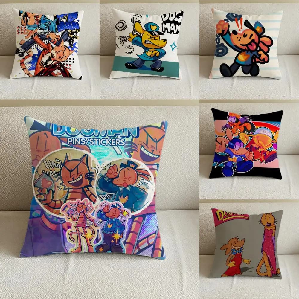 Set di fodere per cuscini in lino naturale con motivo Cartoon D-Dog M-Man, decorazione tutto in uno per divano, camera da letto e sedia