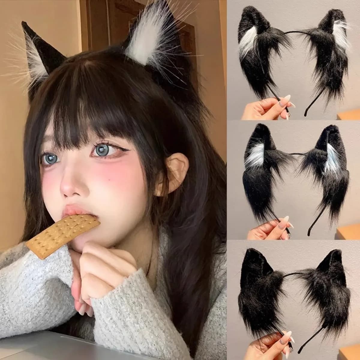 1 fascia per capelli con orecchie da gatto, graziosa fascia in peluche, accessorio per capelli natalizio a forma di animale, per bambini