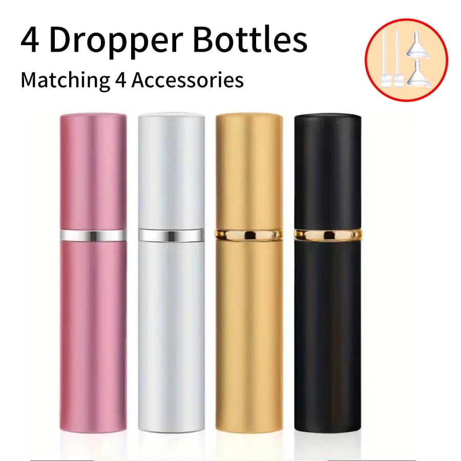 4 pezzi + 4 accessori Mini atomizzatore portatile ricaricabile da 5ml con 4 flaconi Spray, 2 imbuti, 2 dispenser Shenanigans