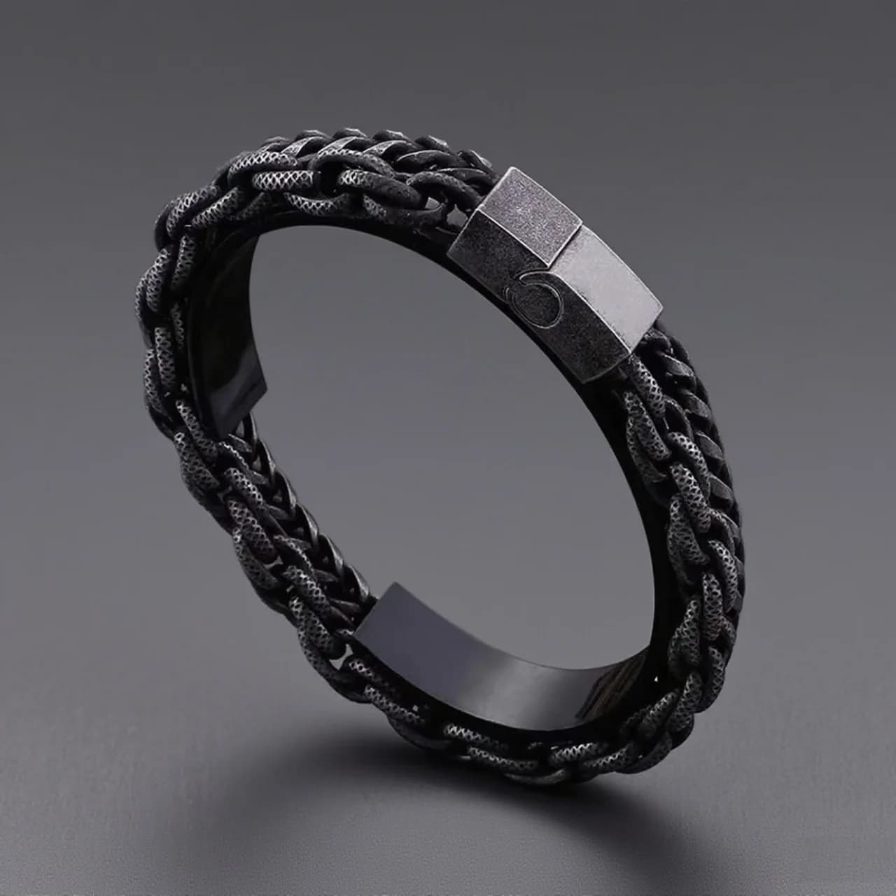 3pc Vintage Punk Titanio Catena cubana Bracciale nero Chiusura magnetica in acciaio Bracciale intrecciato per uomo Gioielli maschili antiruggine