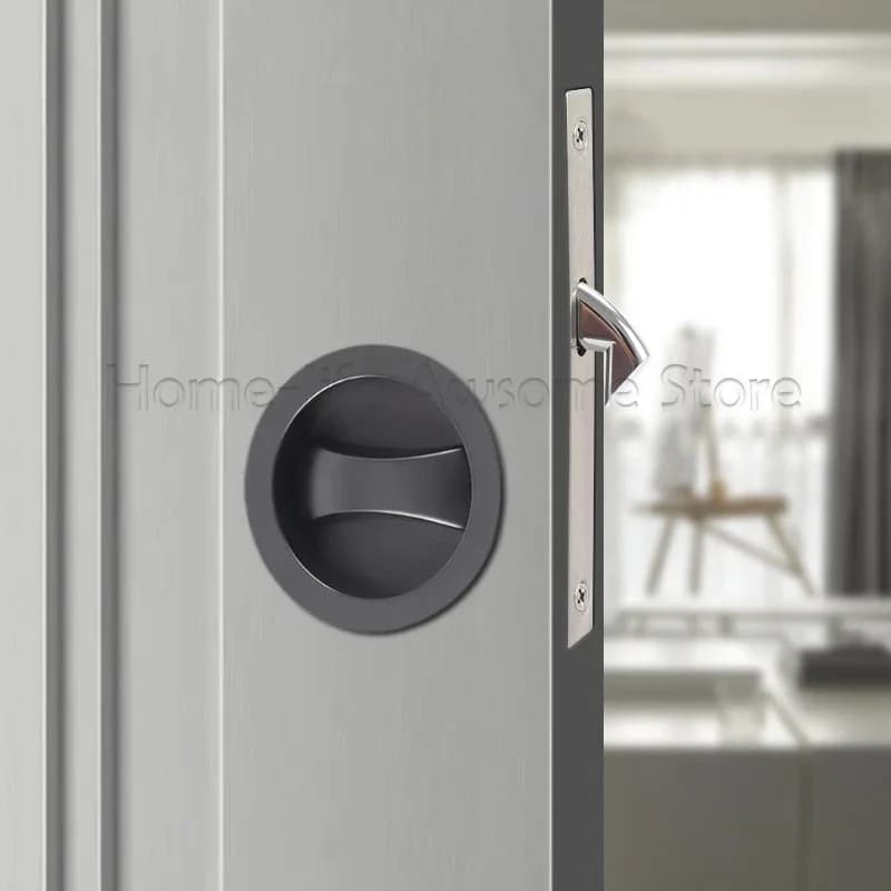 Serratura per porta scorrevole Moderna invisibile in lega di zinco Gancio circolare Gancio nascosto Maniglia nascosta incorporata Casa senza chiave per WC Camera da letto