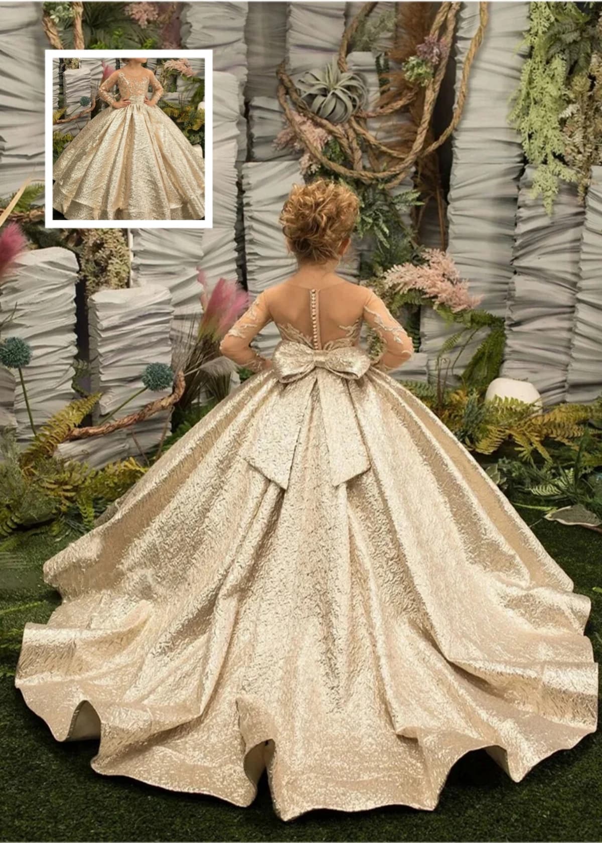 Gorgeous soft golden flower girl dress with bow belt Princess baby dance dress for custom wedding birthday dresses