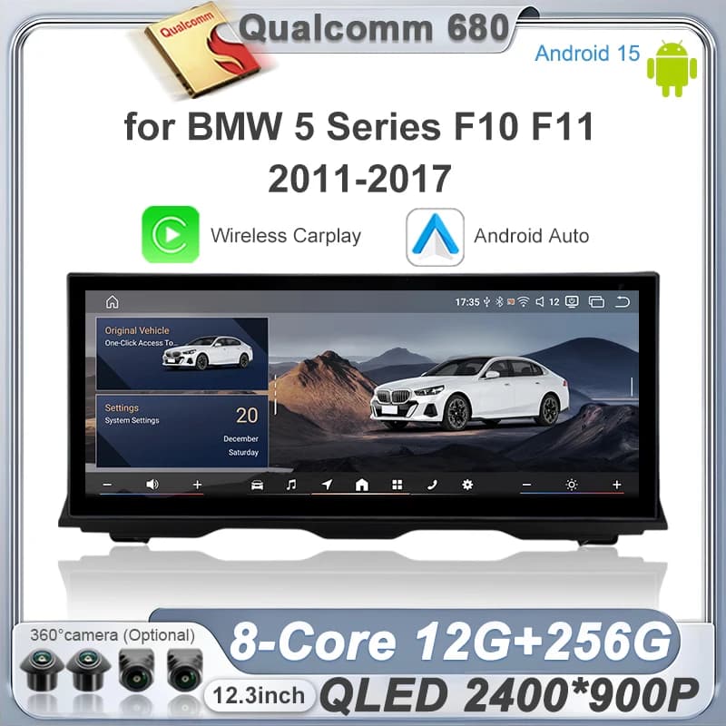 Android 15 per BMW Serie 5 F10 F11 2011-2017 535li 525li 520li Sistema CIC NBT Carplay Wireless LHD RHD Radio Auto GPS da 12,3 Pollici