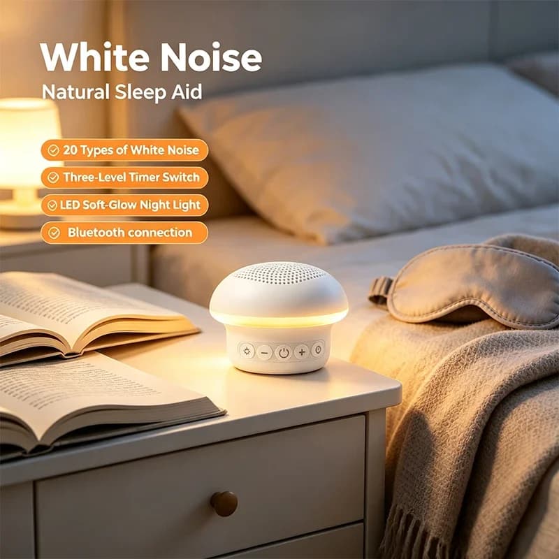 Mini Bluetooth Speaker with LED Night Light White Noise Sleep Aid 20 Natural Sounds 3 Gear Timer Portable Relax Device