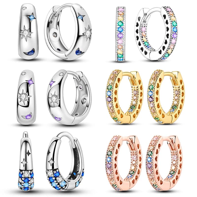 Orecchini e Borchie in Argento Sterling 925 con Zirconi Colorati Sole, Luna e Stelle per Donna, Ciondolo Originale a Doppio Cerchio, Gioielli Fai-da-Te