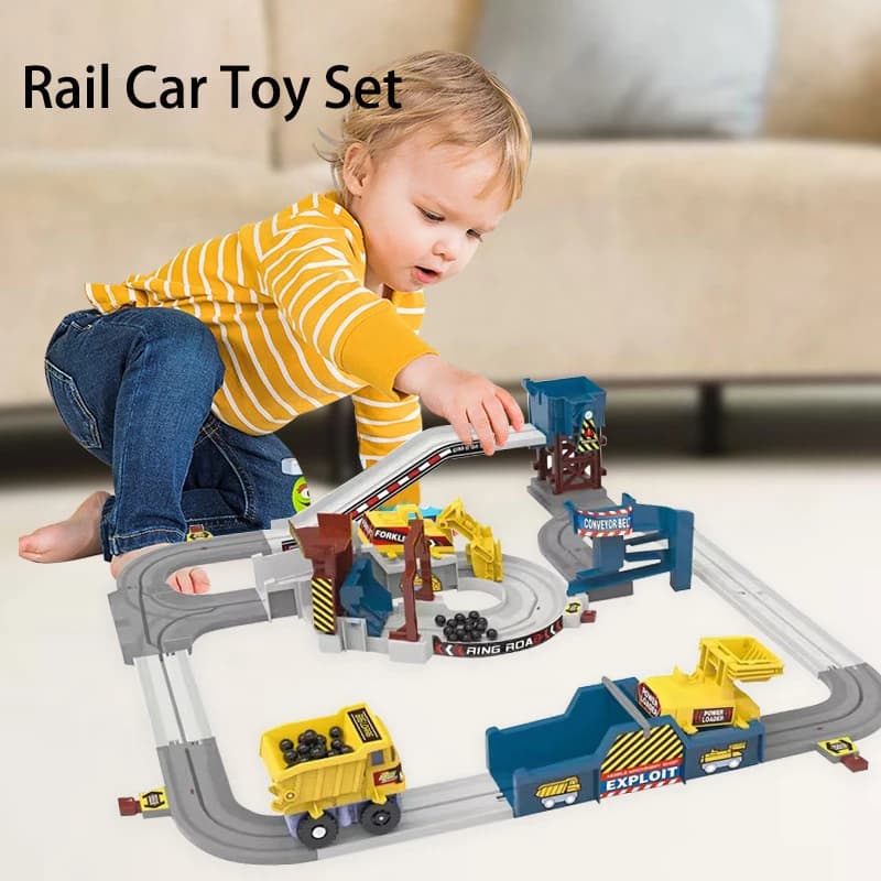 Set Ferroviario Elettrico per Corse su Rotaia con Veicolo da Costruzione, Giocattolo Educativo per Avventure Familiari, Regalo per Bambini