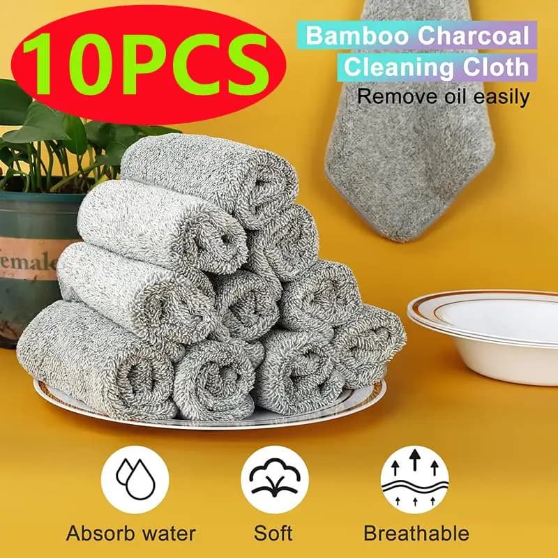 New Bamboo Charcoal Dishcloth Microfiber Kitchen Towel Absorbent Non-stick Oil Home Cleaning Dish Cloth Kitchen Household Goods