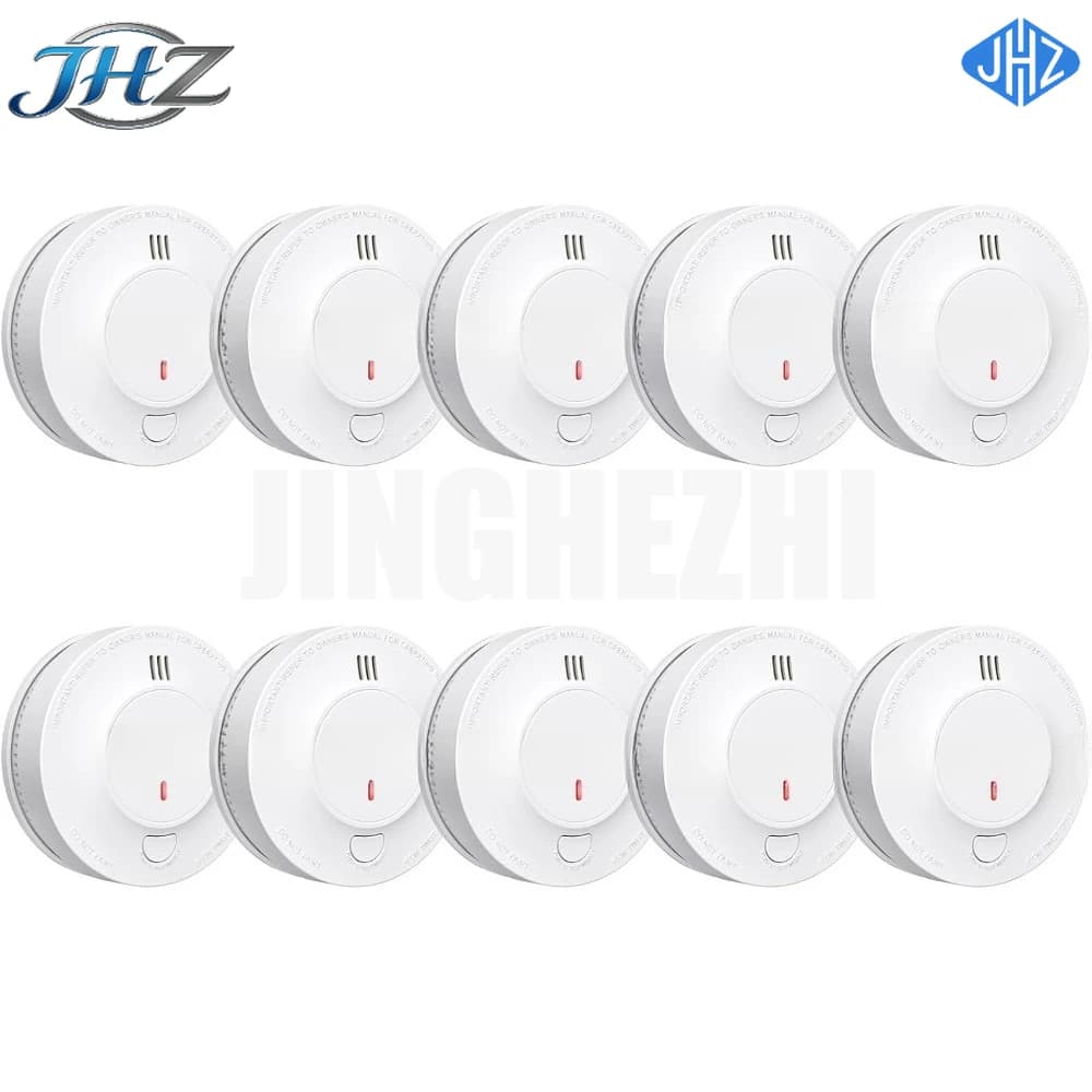 JHZ Nuovo Kit di Aggiornamento - Confezione da 10 Rilevatori di Fumo con Batteria a 10 Anni di Durata, Indicatore LED e Pulsante Silenzio - Vendita Calda!