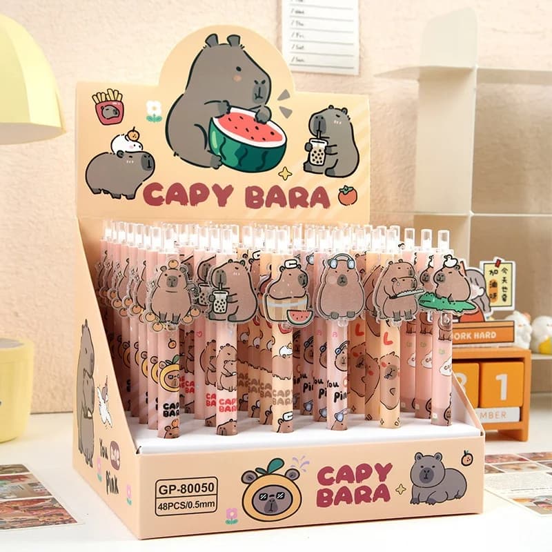 48pcs/lot Kawaii Capybara Press Gel Pen Cute 0.5mm Black Ink Signature Pens Promotional Gift Office School Supplies