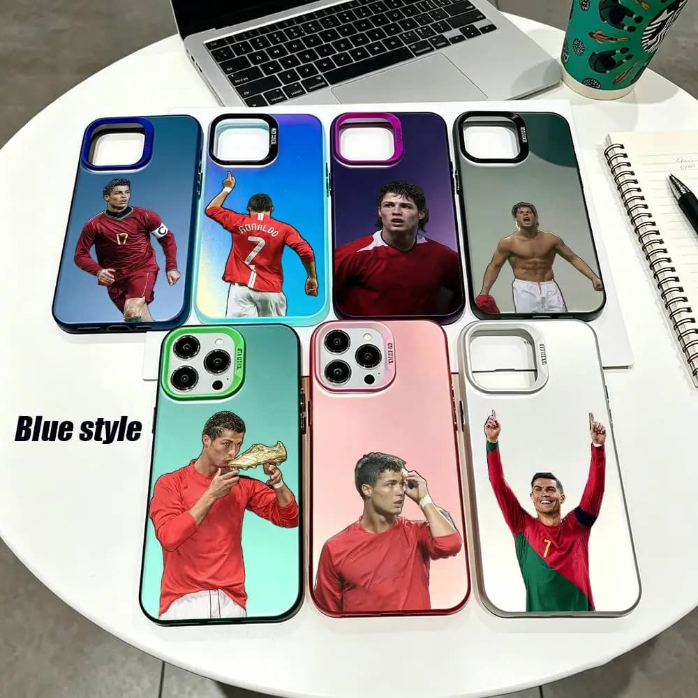 CR-7 Football L-Legend Ronaldo Phone Case For iPhone 17,16,15,14,11,12,13 Plus,Pro Max,XS,Colorful Blue