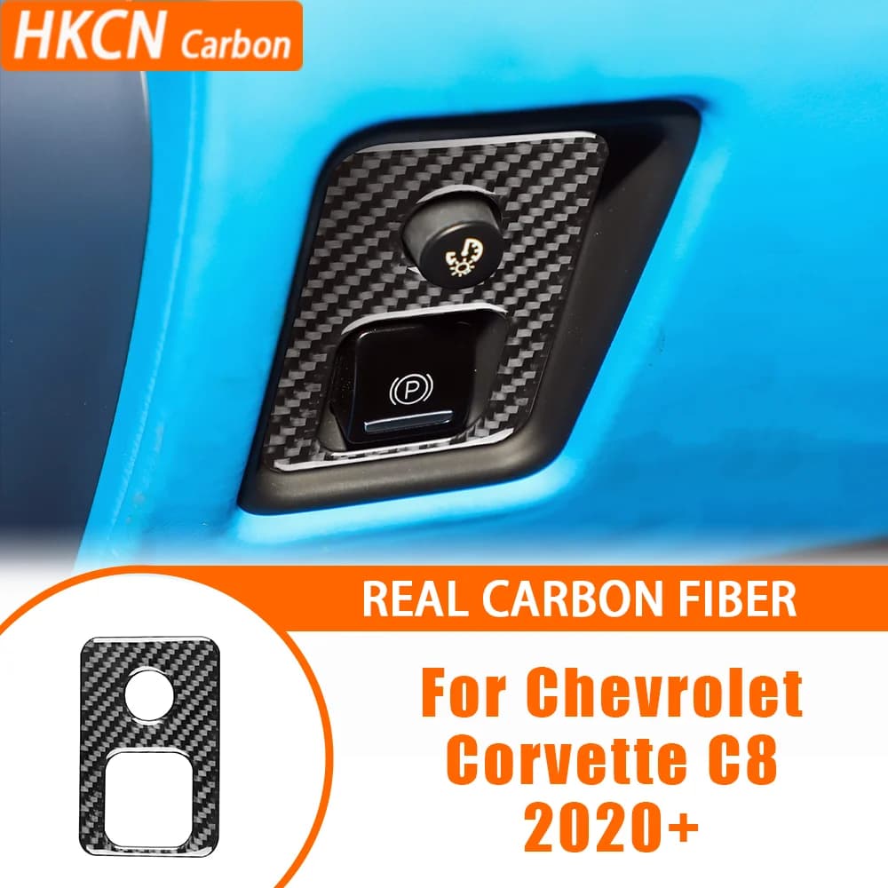 Car accessories Carbon fiber interior Electronic hand brake switch Trim cover panel Wall decal for Chevrolet Corvette C8 2020-up