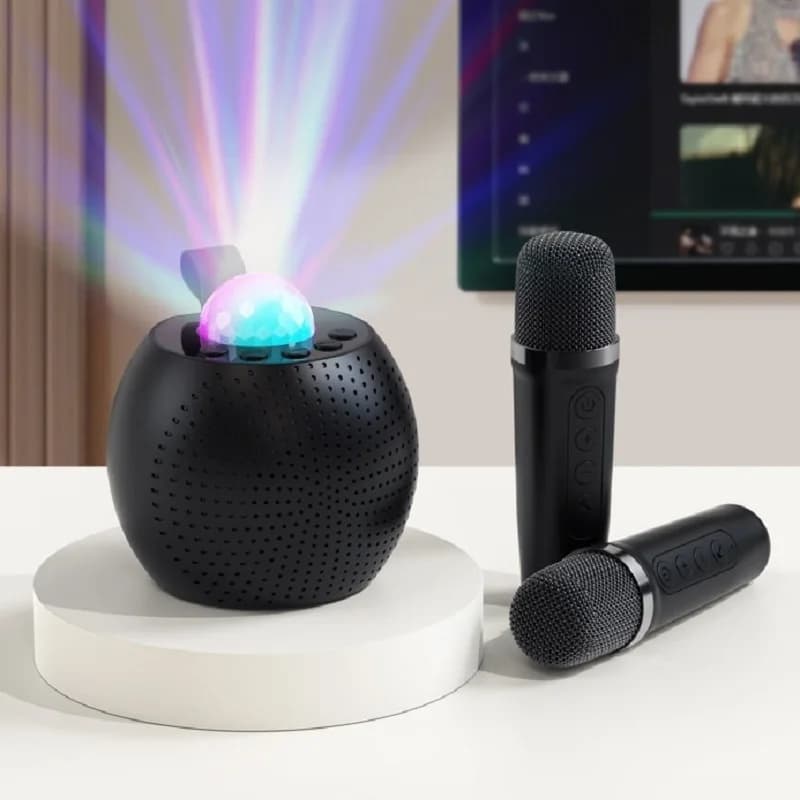 Altoparlante Bluetooth portatile Macchina per karaoke domestica Dispositivo di canto con microfono wireless Regalo per la festa con luci a LED per cambio di rimozione vocale