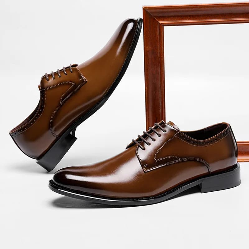 Scarpe in pelle da uomo, vera pelle da uomo, stile britannico, abito formale semplice e liscio, scarpe in pelle da uomo Derby business, c