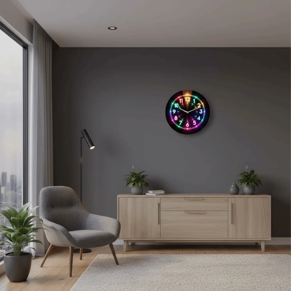 Watch from Creative Wall 2D Flat, Silent, Wood, With Alarm Clock, Digital LED Display, Colorful Electronic Clock for Precocious Application