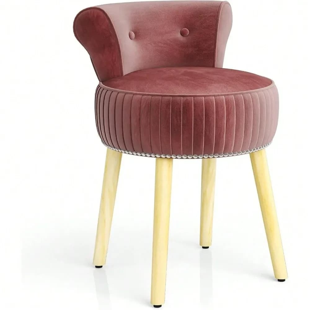 Sedia da trucco per camera da letto Sgabello imbottito con schienale basso trapuntato e gambe in legno massello, grigio nero Mak