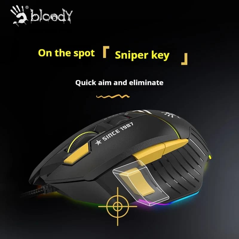 Bloody Hand Ghost Series ES52QMAX Mouse da gioco cablato 6 pulsanti BC3332-A Motore da gioco Mouse e-sport a risposta rapida Regali per giocatori