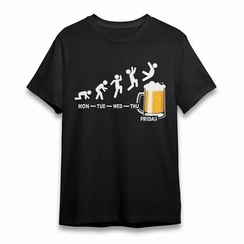 Maglietta classica da uomo Workweek Progress Beer Mug Cotton Black
