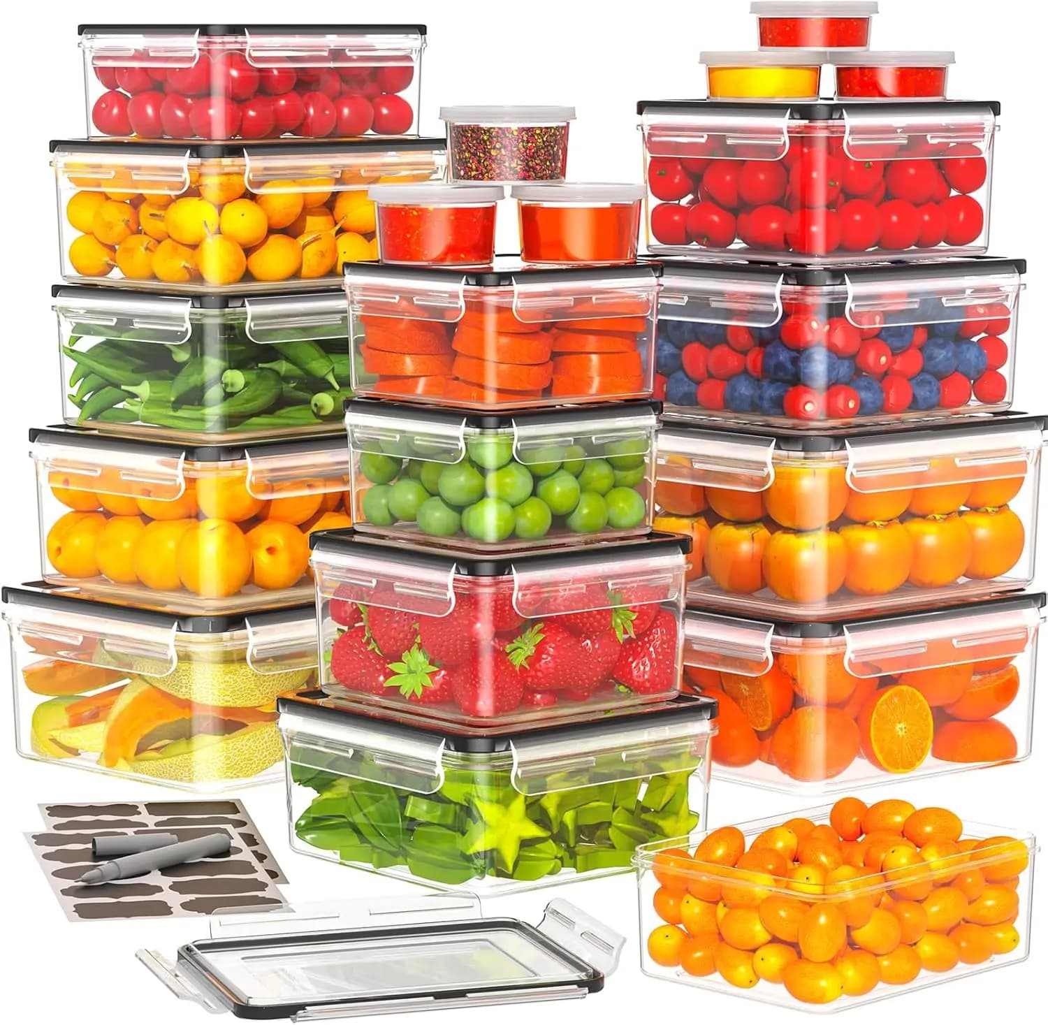 Set di 40 Contenitori Ermetici per Alimenti con Coperchi, Organizzatori da Cucina Senza BPA e a Prova di Perdite per Preparazione Pasti
