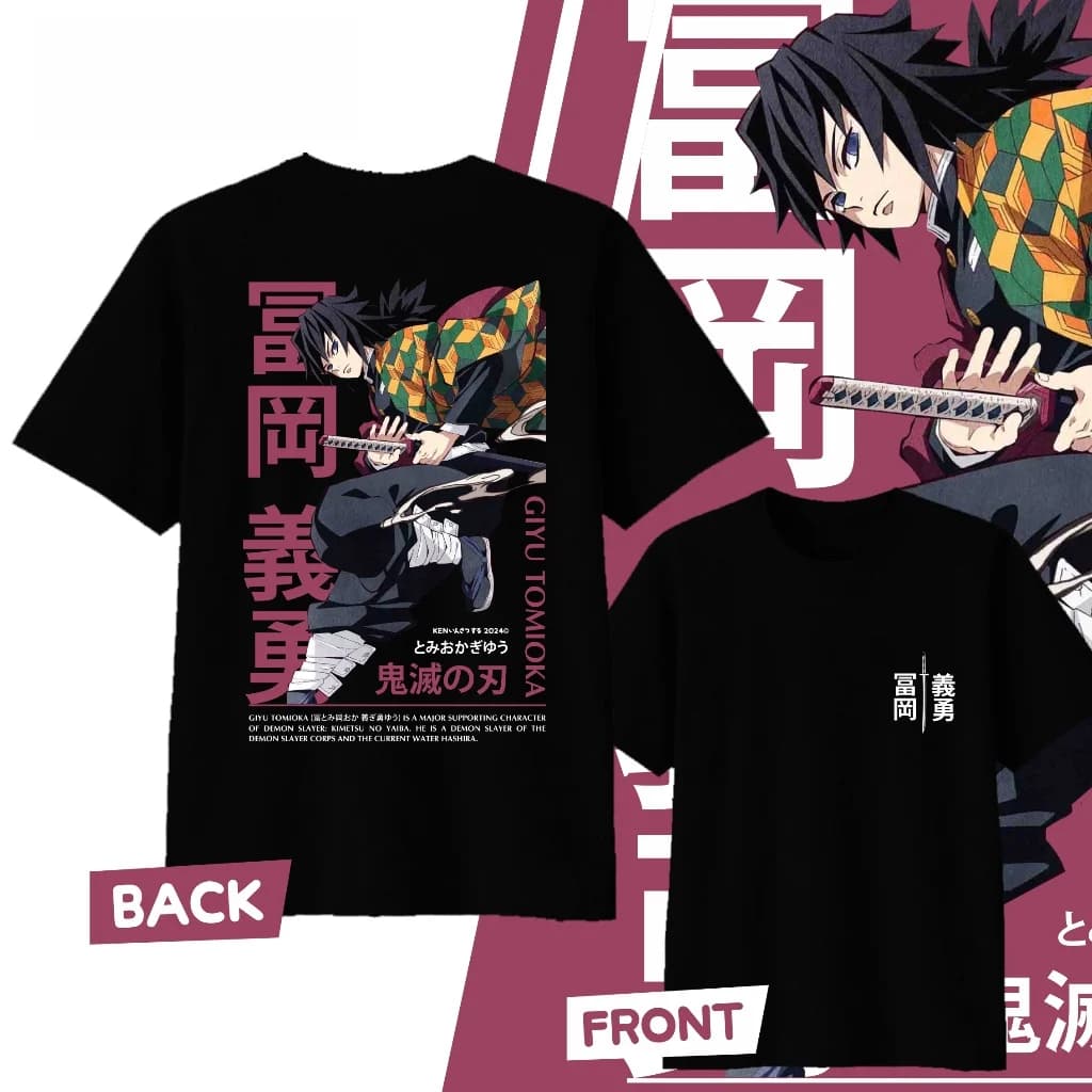 Anime Demon Slayer Giyu Tomioka Printed Cotton T-shirt, Harajuku summer clothing for men and women, fashionable casual street t-shirt