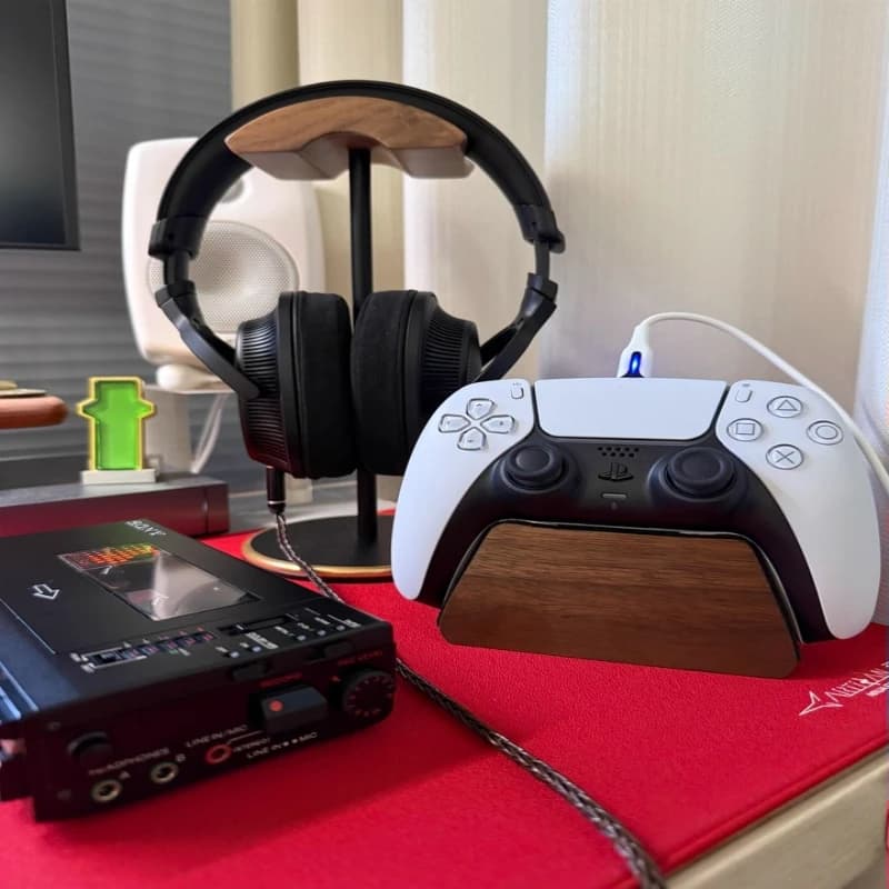 Supporto per controller di gioco PS5 Base in noce nera Dock da gioco in pelle metallica Stazione di supporto per Xbox Switch in legno premium