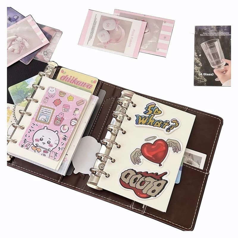 Kpop A7 Notebook Ring Binder PU Leather Retro Detachable Loose Leaf Notebook Paper Pages Refill Schedule Planner Notebook Korean