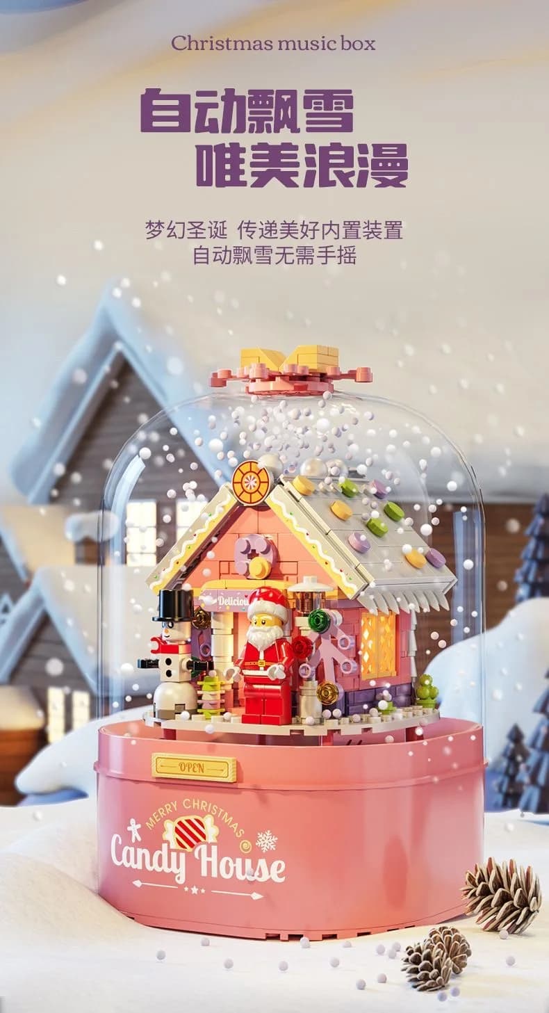 Christmas House Music Box Building Blocks - Light Up Musical Snowing Decoration, Perfect Xmas Gift for Boys & Girls