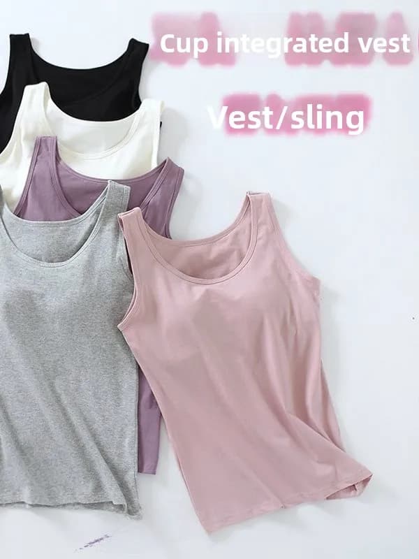 Pure Cotton Vest Women's Style with Built-in Bra Cups No Need to Wear Underwear Outerwear Large Size for Plump Sisters