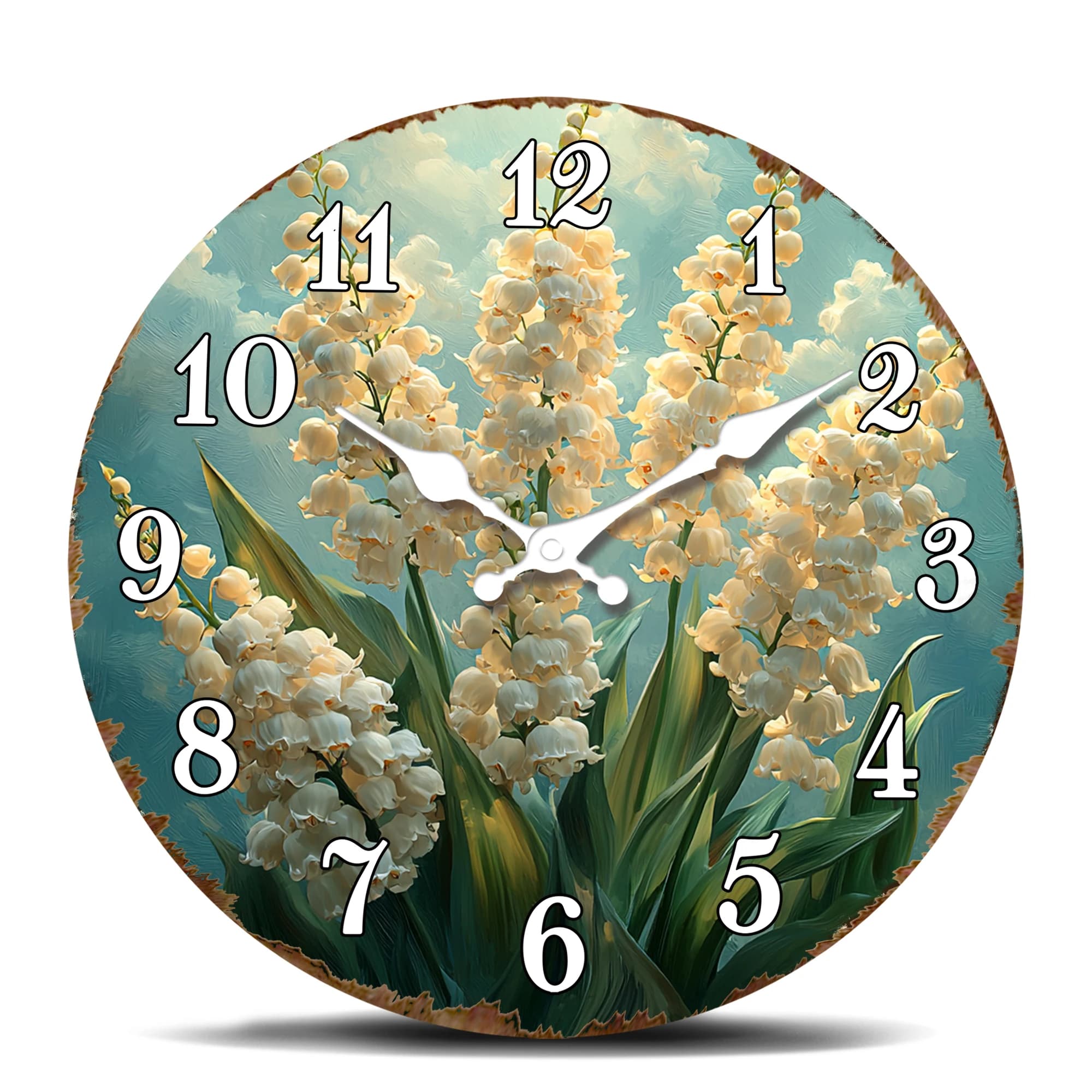Orologio da parete con fiori di mughetto - Design elegante stampato floreale in 2D - Orologio rotondo decorativo silenzioso e senza ticchettio
