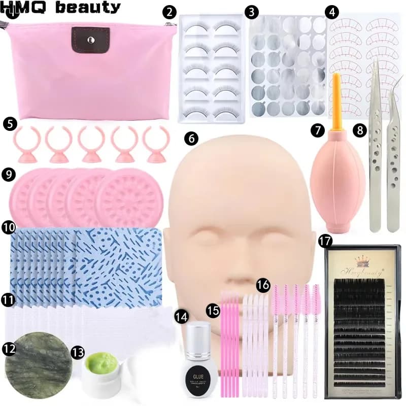 Training kit for extension fake eyelashes Practice eye tweezers Ring for glue Brush Pin for eyelashes Tools for eyelashes Makeup set