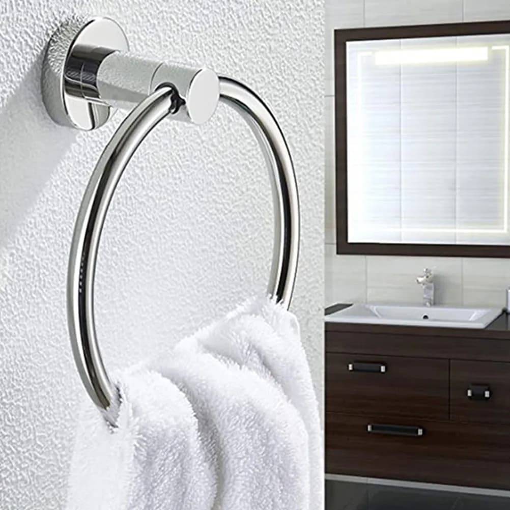 3Pcs Stainless Steel Towel Ring Set Premium Bathroom Hanging Rack Toilet Paper Holder Clothes Hook Space Saving Storage