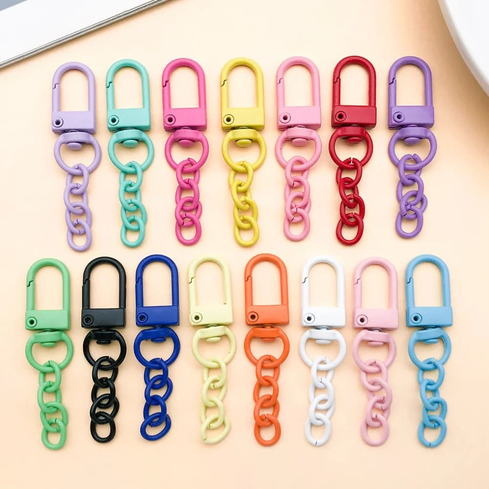 10/30/50pcs Keyring Lobster Clasp Spring Buckle With Chains Colored Keychains For Diy Jewelry Making Key Ring Hooks Bags Buckle