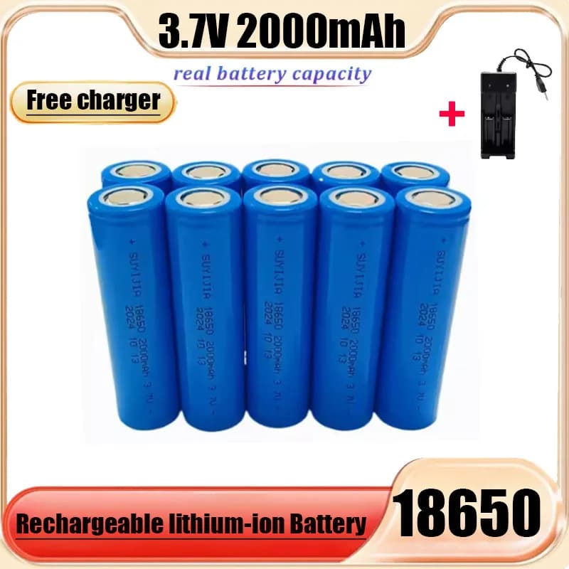 Batteria Ricaricabile 18650 2000mAh 3.7V agli Ioni di Litio per Campanello, Torcia, con Caricabatterie Incluso